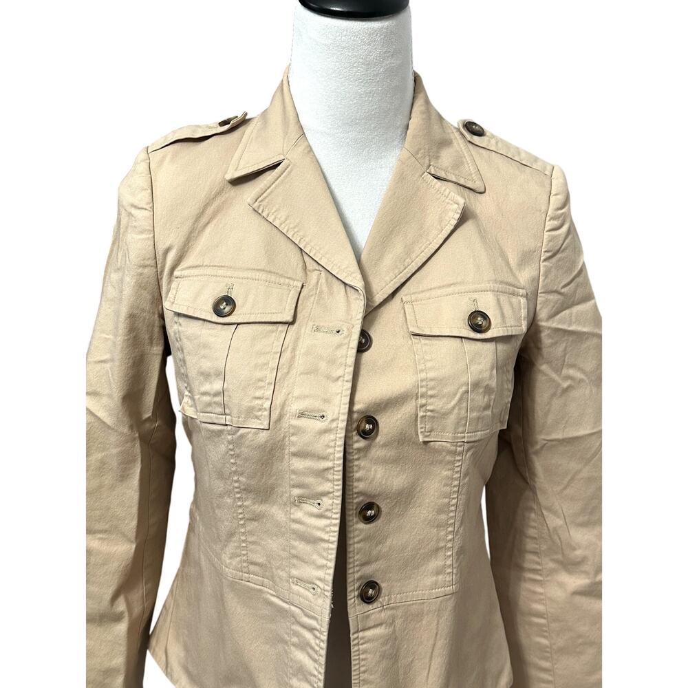 Apostrophe Classic Jacket Flap Pockets Epaulettes Button Front Stretch Beige W 2 - Picture 2 of 9